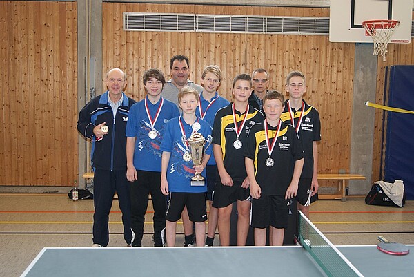 v.l.:Betreuer B. May, L. Weißenberger, Pokalspielleiter T. Klüh, F. Fleischmann, P.Fleischmann, J.Weiß, Betreuer N.Weiß, R.Reith und A.Weiß